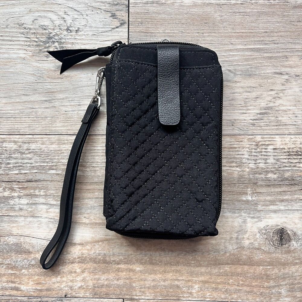 Vera Bradley RFID Large Smartphone Wristlet Black Quilted Phone Wallet Cute